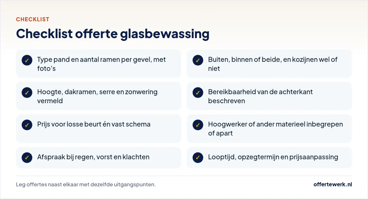 Checklist offerte glasbewassing: waar u op let bij het vergelijken van glazenwassers